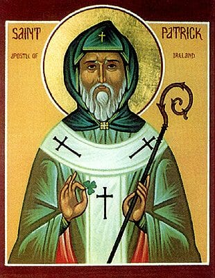 An icon of Saint Patrick holding the shamrock