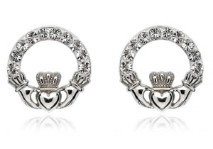 Claddagh Stud Earrings Adorned With Swarovski Crystals