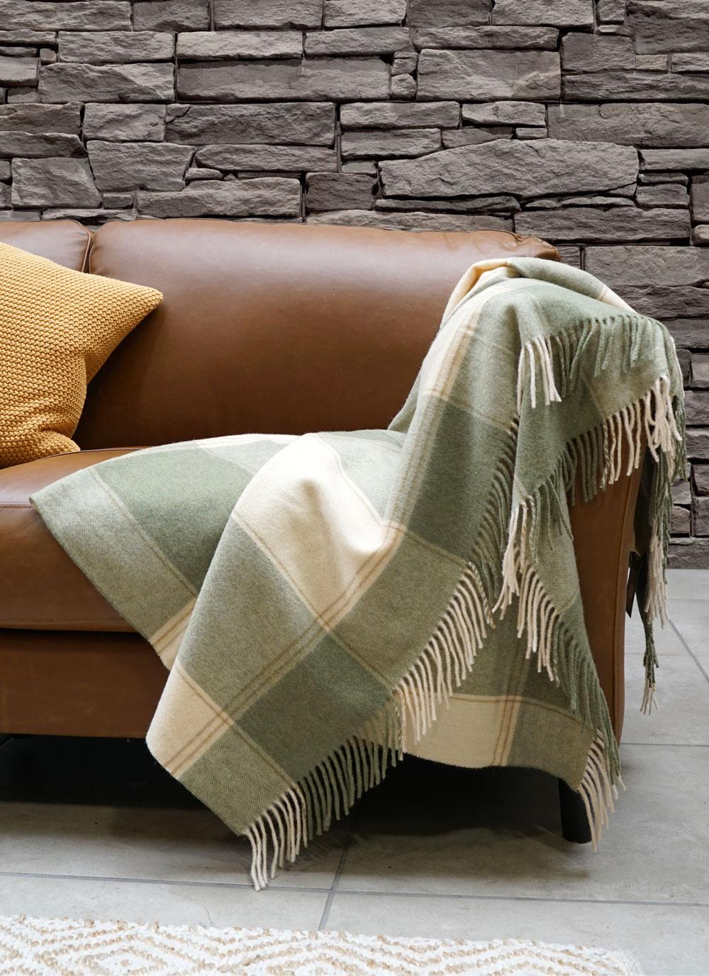 Cozy up with the Blarney Green & Cream Lambswool Throw
