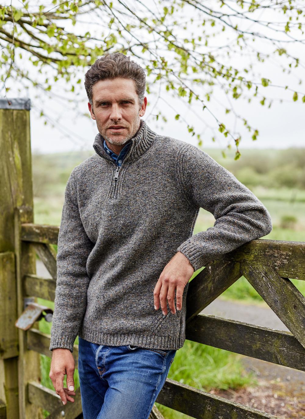 Fisherman Wool Cashmere Zip Neck Sweater smoke - Explore.Blarney.com