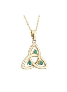 14K Gold Emerald Trinity Knot Pendant