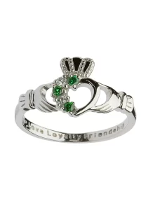 Sterling Silver Claddagh Ring with Green Cubic Zirconia