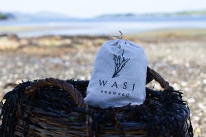 Seaweed spa bath in a basket full of seaweed on a beach