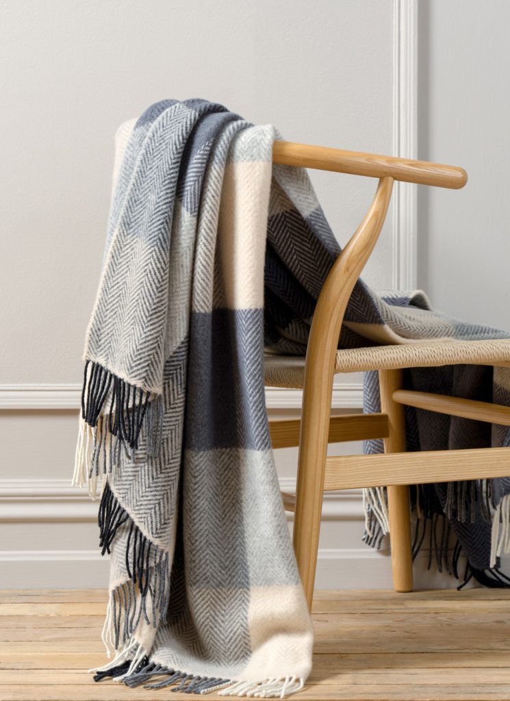 Grey & Cream Herringbone Wool Cashmere Throw