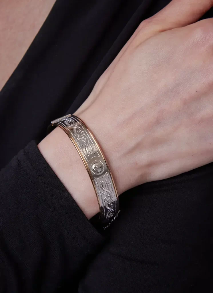 Celtic Warrior Original Shield Bangle with Rolled Gold Trims