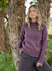 Fisherman Donegal Fleck Saddle Shoulder Sweater in Dark Mauve