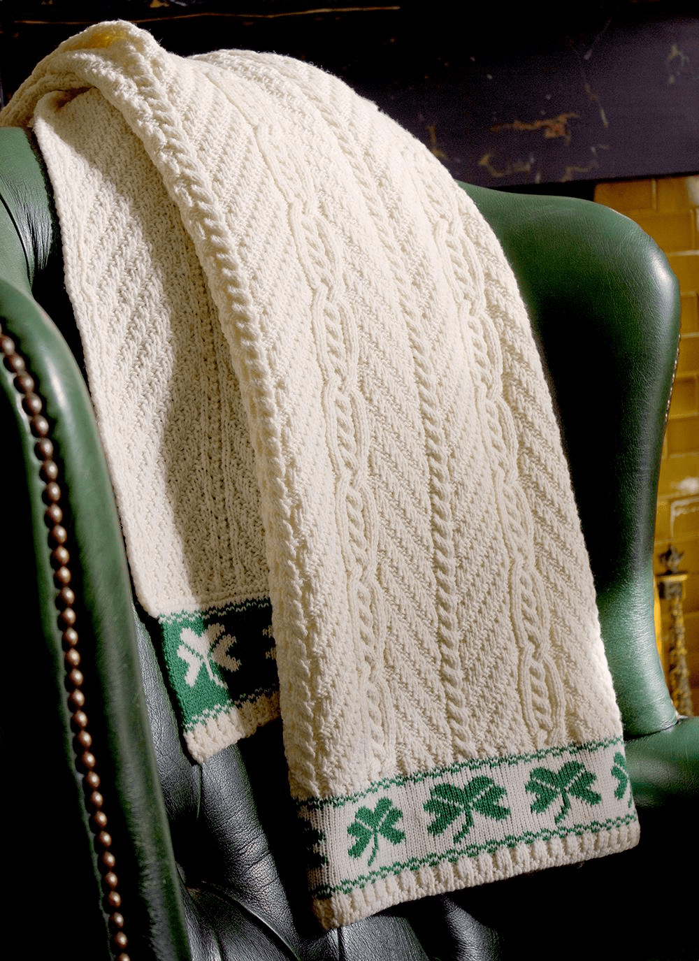 Shamrock Cable Stitch Aran Throw 