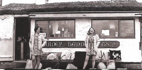 Freda Hayes standing outside the original Blarney Handcrafts thatched cottage shop in Blarney, County Cork, 1969